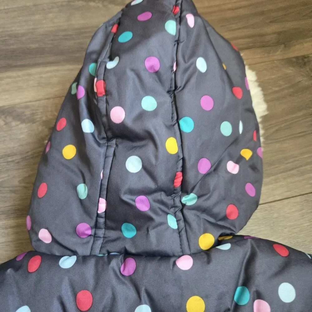 Carters Girls 3T Multicolor Polka Dot Puffer Coat Grey Faux Fur Hooded Jacket
